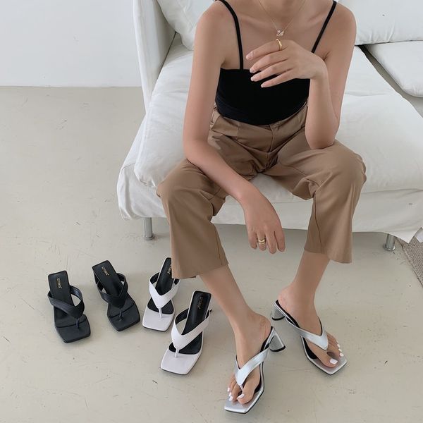 

low shoes rubber flip flops ladies' slippers slipers women heeled mules square toe slides hawaiian soft 2020 heels, Black