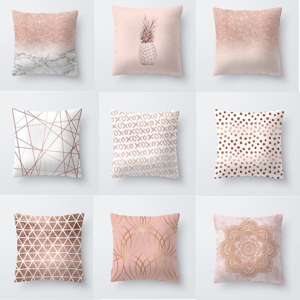 Heap Cushion Cover Geometric Printed Polyester Winter Warm Peach