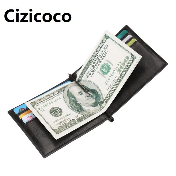

cizicoco pu leather men money clip wallet solid male purses with clip cash holder card cases, Black