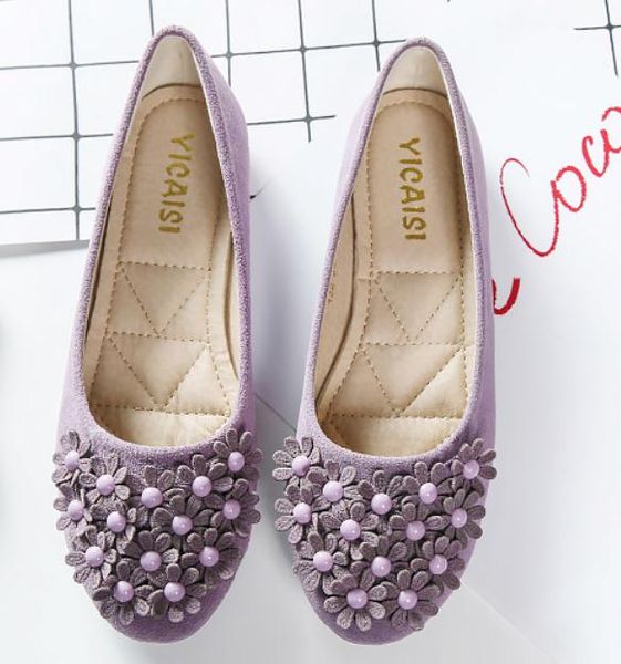 

flower suede women's shoes in spring and autumn flat bottom round head, Black