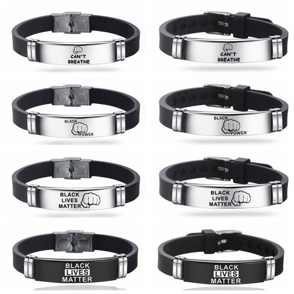 

black lives matter i can 't breathe bracelet silicone black stainless steel breathe opp bag fighting