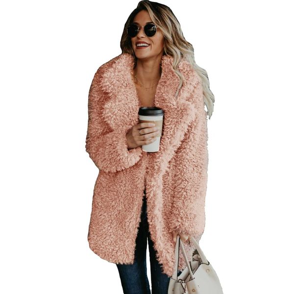 

faux fur coat women streetwear autumn winter elegant lamb fur jacket warm plush teddy coat female overcoat, Black