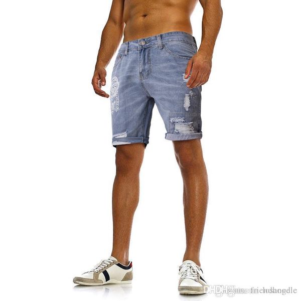 

лето мужчины омывается короткие джинсы мода колено длина дизайнерская отверстия printed жан брюки мужские сыпучие джинсы шорты, White;black