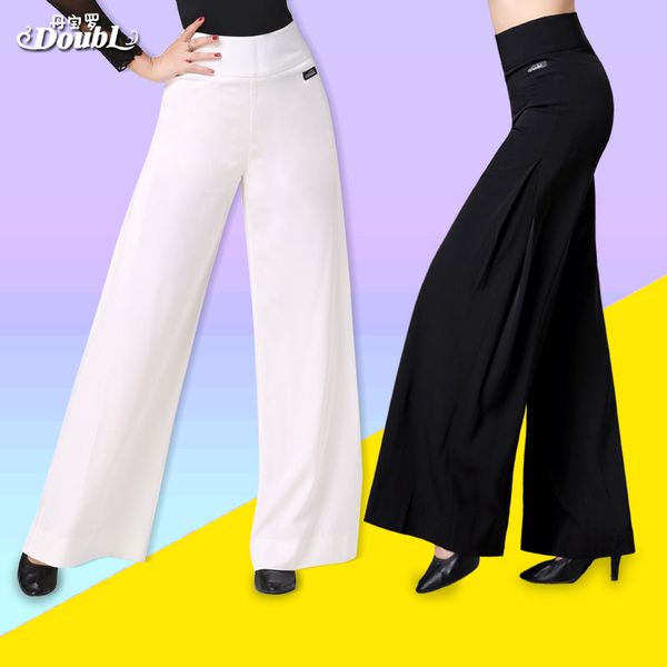 

doubl dance trousers black pants modern white latin ballroom loose wide leg wear clothing drape waist, Black;red