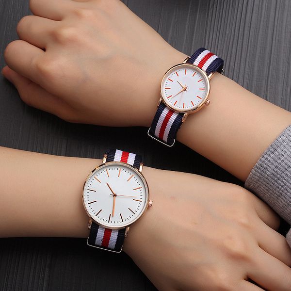 

couple watches 2019 new fashion lovers selling quartz analog nylon band wrist watch with number dropshipping, Slivery;brown