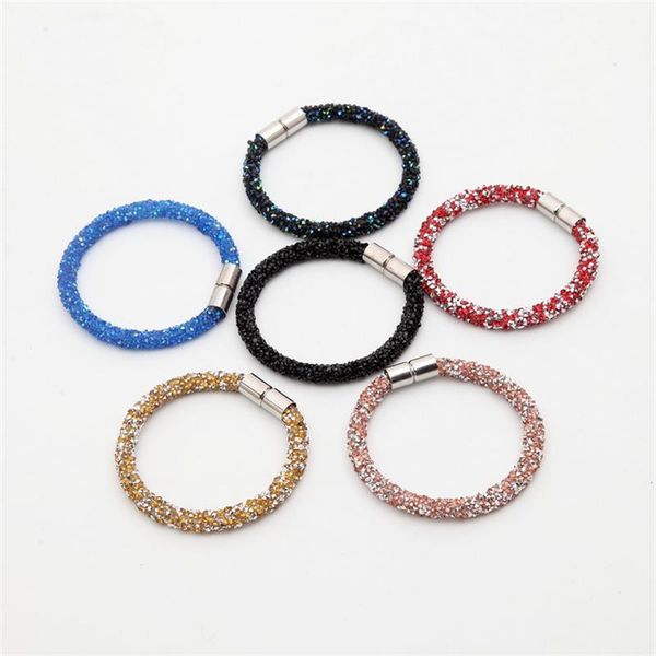 

meajoe trendy mesh crystal cuff star magnetic clasp charm bracelet vintage 11 color round metal chain bracelets jewelry gift, Black