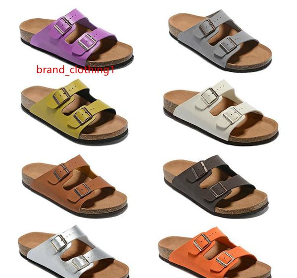 

men s flat sandals women casual shoes double buckle famous brand arizona summer beach genuine leather slippers with orignal box
