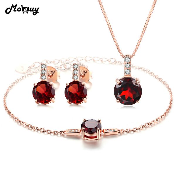 

mobuy natural red garnet gemstone classic 3pcs jewelry sets 100% 925 sterling silver for women party fine jewelry v014ehn, Black