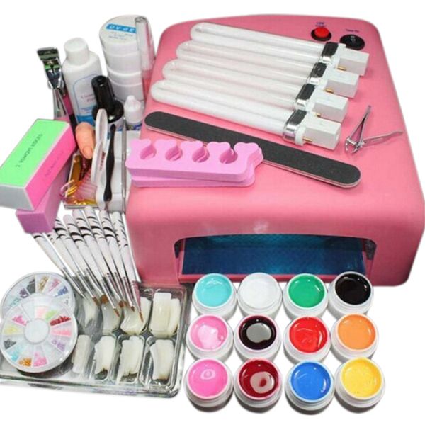 

36w lamp dryer for nail 12 uv gel polish nail kit false tip manicure extension tools kit uv gel vanishes with 4