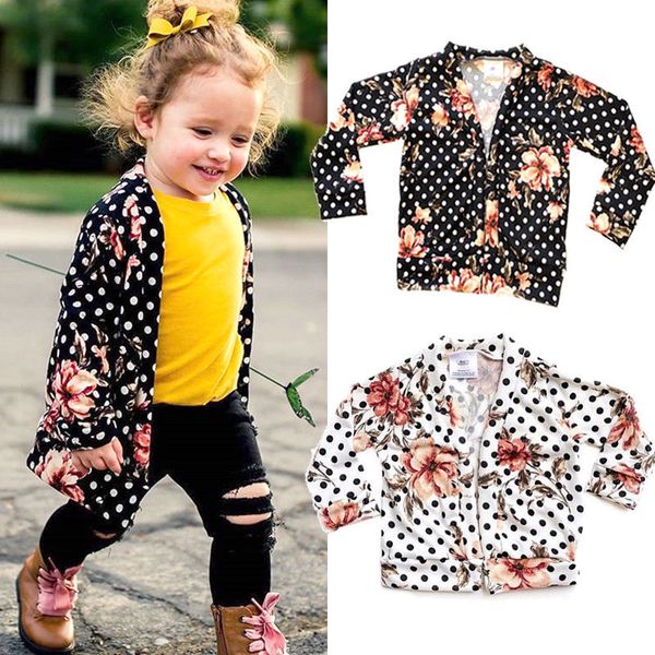

new arrivels kids baby girl boho flower cardigan coat polka dot long sleeve outwear, Blue;gray
