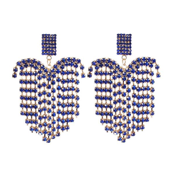 

manilai luxury rhinestone drop dangle earrings for women fashion heart tassel earring bride wedding jewelry, Silver