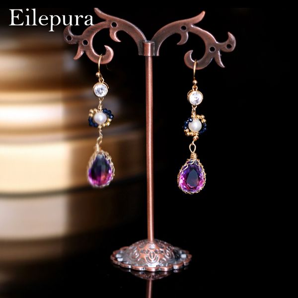 

eilepura handmade natural fresh water pearl colorful stone drop earrings for women bride wedding party fine jewelry bijou e-a011, Golden;silver