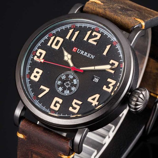 

male clock curren fashion&casual leather strap men's wristwatch display week date simple business waterproof quartz-watch, Slivery;brown