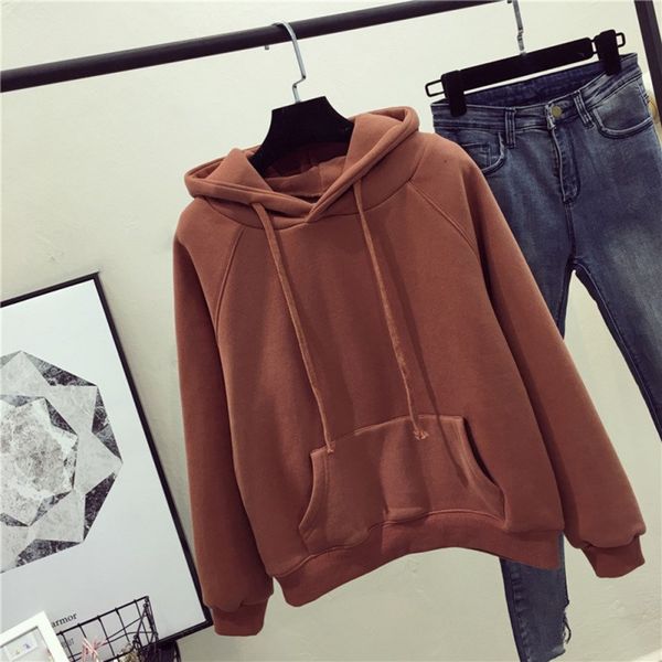 

new autumn hoodies women loose thickening hooded long sleeve pockets ladies warm pullovers hooeies, Black
