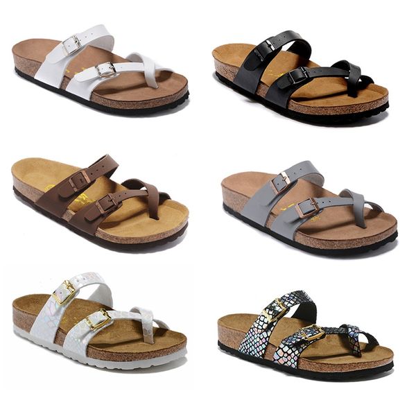 

mayari arizona gizeh designer cork slippers flip flops summer men women flats sandals print mixed colour beach sandals fur slides fashion lu, Black