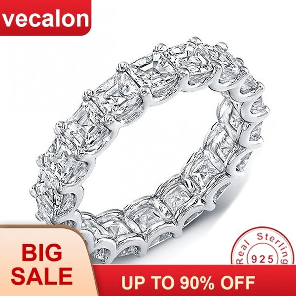 

vecalon women wedding bands ring 925 sterling silver princess cut 4mm 5a zircon cz engagement rings for women finger jewelry j190714, Slivery;golden