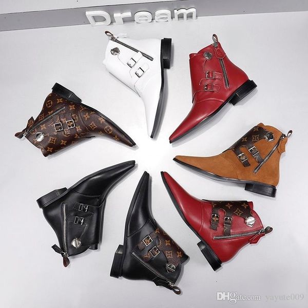 

a4 luxury susanna studded buckle ankle boots for women martin winter boot genuine leather suede design boots chunky heel combat boots