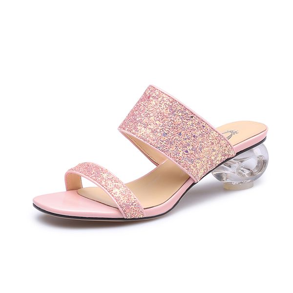 

genuine leather strange high heels casual shoes woman slippers bling decoration shoes woman mules slipper ladies, Black