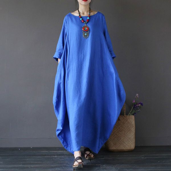 

2019 summer autumn plus size dresses women 4xl 5xl loose long vintage dress boho solid dress maxi robe fashion female clothing, Black;gray