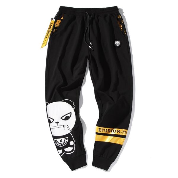 

tide brand hip hop men's casual pants large size s--5xl cartoon panda print casual pants men's elastic, Black