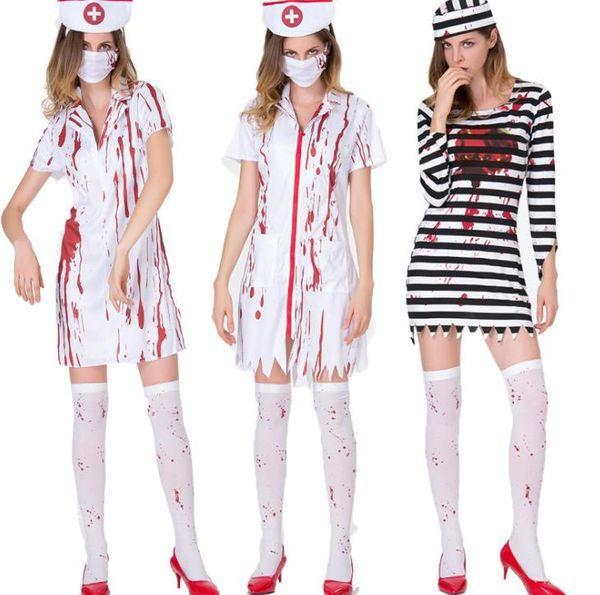 

nurse dress halloween cosplay womens bloody short sleeves theme costume night club party clothes, Black;red