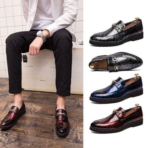 

2019 new style spring business men's casual shoes formal wear bright surface youth men's leather shoes fashion trendy, Black