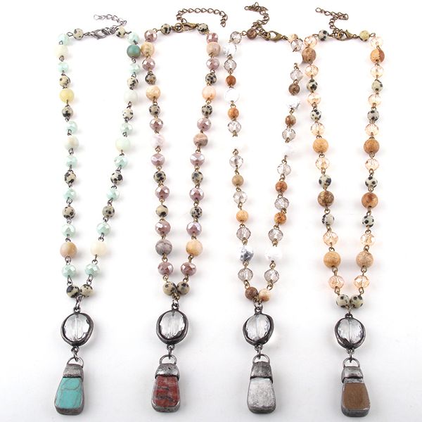 

fashion jewelry natural stone & glass crystal chain stone pendant choker necklaces for women ethnic necklace, Silver