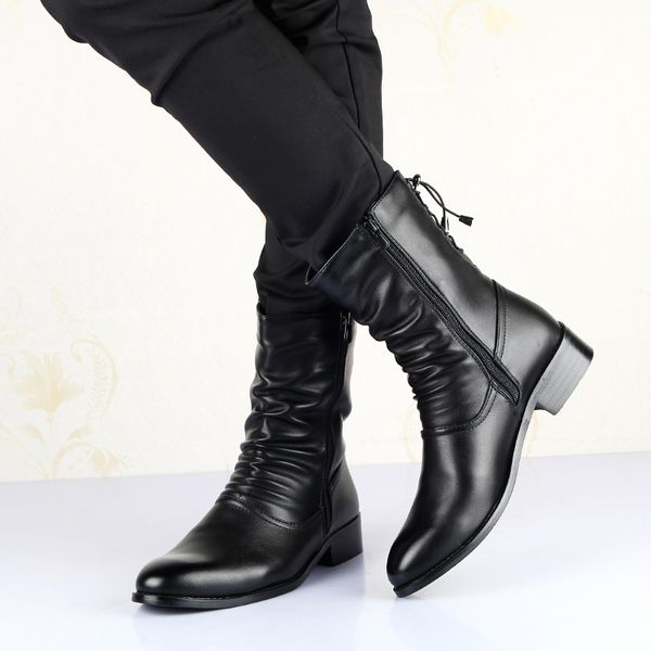 

2019 casual male shoes fashion nightclub men black strap black mens motorcycle boots soft leather punk boots 7#27e50