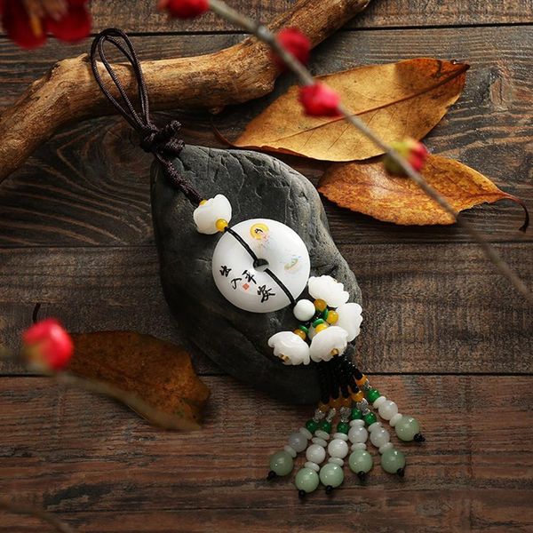

high-end car pendant car creative white jade safe buckle pendant double-sided rearview mirror accessories