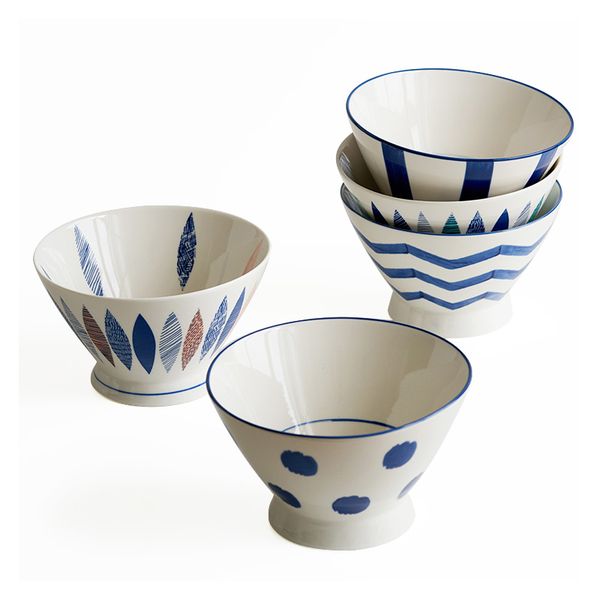

vibrant color japanese porcelain bowls 5 inch footed conical bowl for rice cereal soup traditional blue and white 6 assorted designs