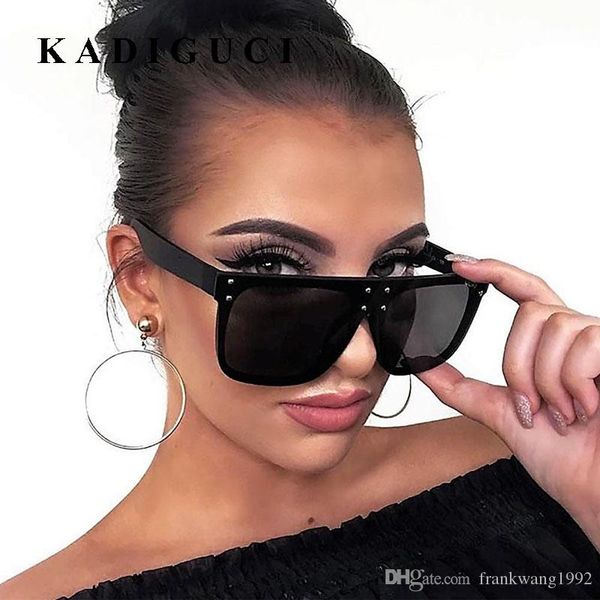 

kadiguci new flat sun glasses oversized goggles mens square sunglasses women fashion famous rivet black eyewear gafas de sol k316, White;black