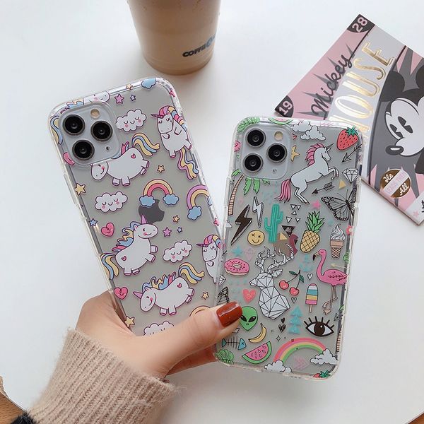 

transparent clear tpu unicorn pattern cartoon cellphone case mobile phone cover for iphone 11 pro max 6 6s plus x xr xs max