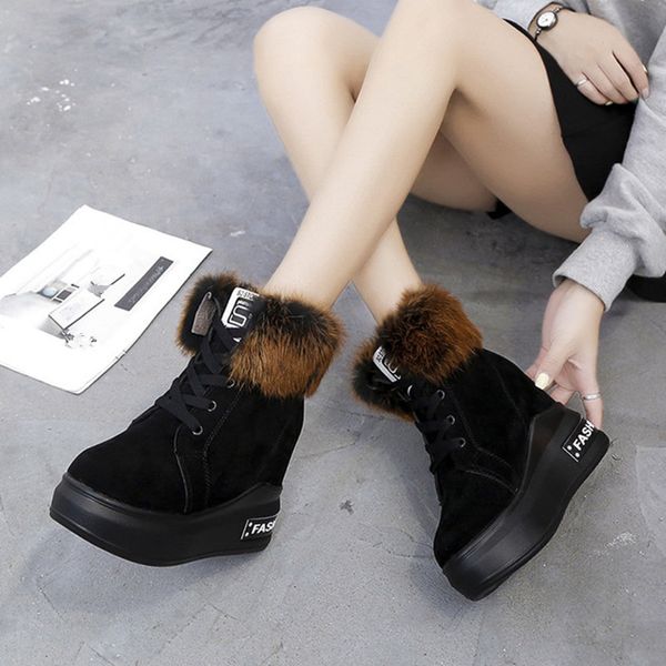 

new 2019 winter boots for women.thick soles.with velvet.cotton shoes with short barrel.warm lace-up casual snow boots, Black