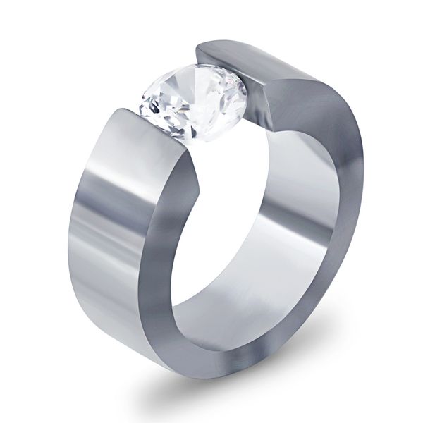 

wholesale- jewelry tension setting round zircon rings for men women black silver gold-color stainless steel ring for parties