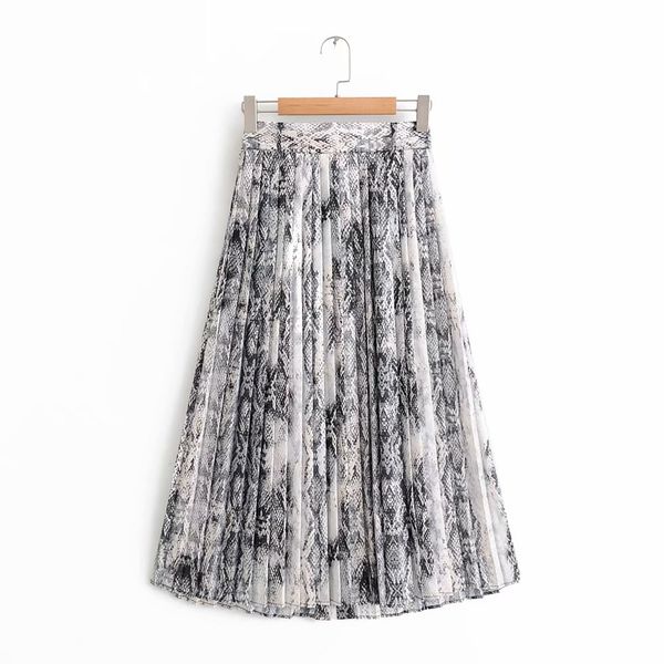 

2019 new women skirt faldas mujer ladies buttons casual slim chic brand skirts vintage snake skin print pleated midi, Black