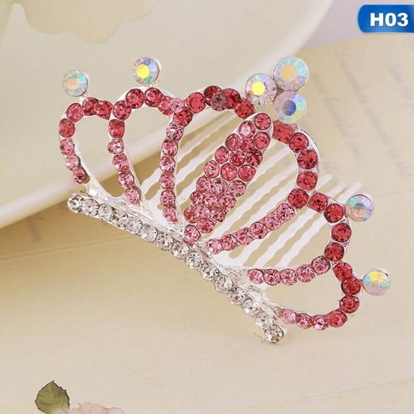 

1pc kids princess colorful rhinestones crown hair combs girls exquisite shining hair clips accessories for party birthday, Slivery;white