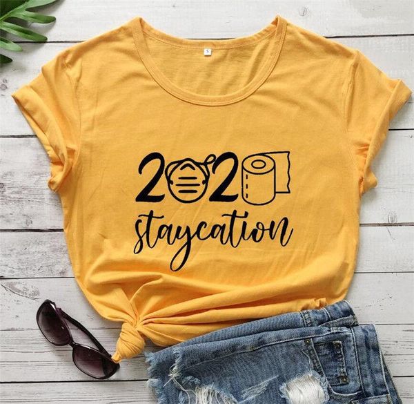

female 2020 staycation printed womens tshirts summer short sleeve o neck ladies tees casual loose, White