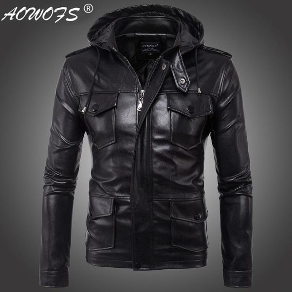

code] european aowof men new style leather coat hooded leather jacket boutique b005, Black