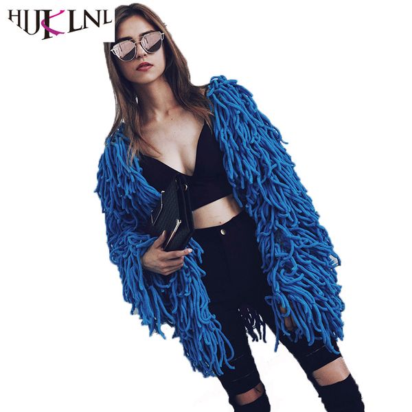 

hijklnl womens winter coats faux fur 2017 warm knitting shaggy jacket coat fake fur jacket female tassel cardigan overcoat na445, Black