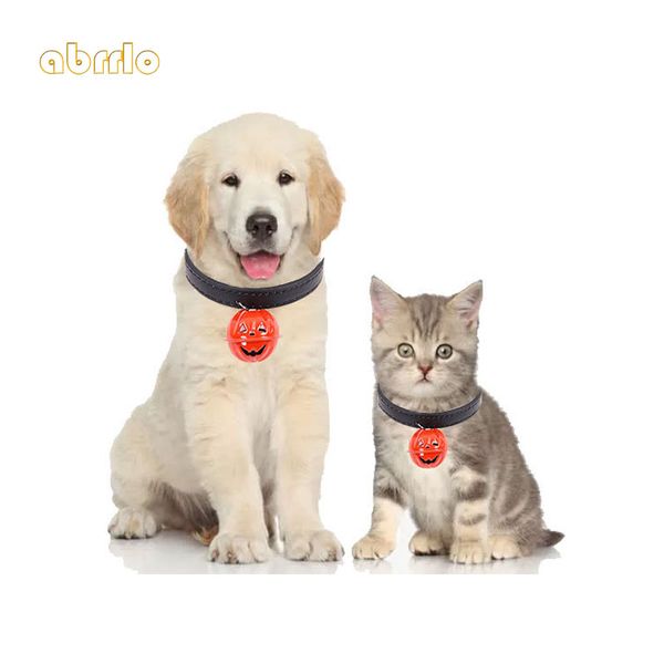 

abrrlo pet cat dog halloween pu leather collar with pumpkin bell necklace adjustable buckle kitten puppy leash pet products s/m