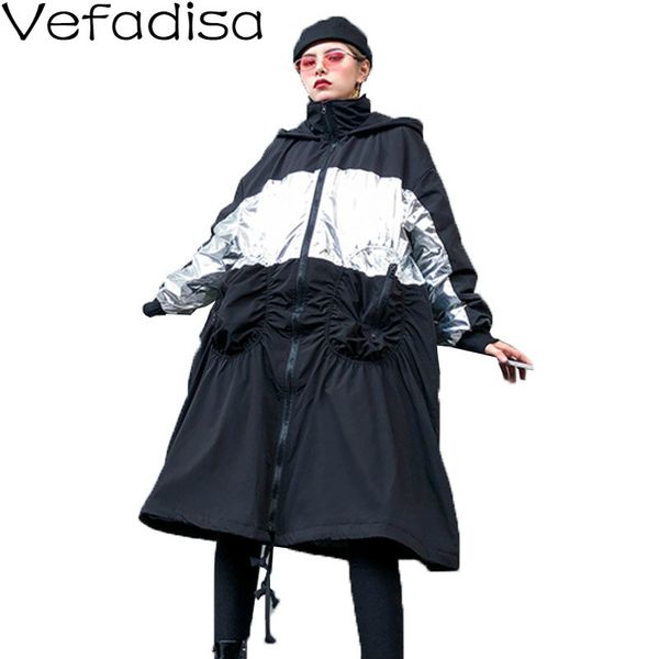 

vefadisa pockets patchwork parka woman winter 2019 black cotton-padded clothes zippers hooded parka medium and long qyf987