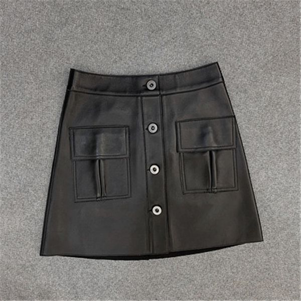 

2020 women autumn genuine real sheep leather skirt e64, Black