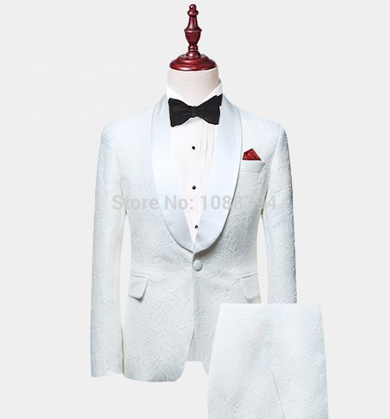 

2019 new arrival white paisley mens suits groom tuxedos groomsmen wedding party dinner man suits (coat+pants+bow, White;black