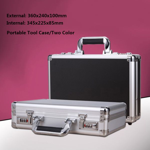 

portable tool box aluminum+plastic safety toolbox file box equipment instrument case storage suitcase with lining 360x240x100mm