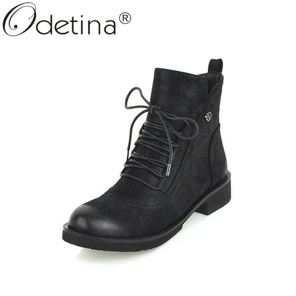 

odetina women fashion faux suede platform oxford ankle boots block cuban heel ladies bordered cross-tied side zipper short boots, Black