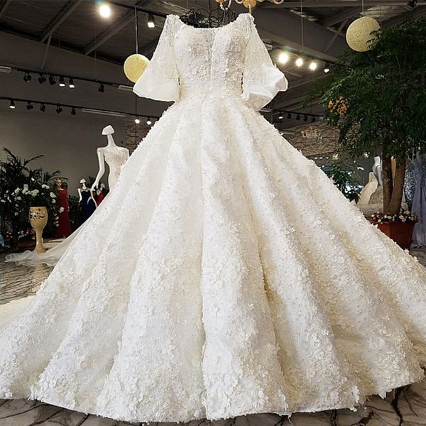 

роскошные свадебные платья кристалл o шеи neck фонариков рукавом бальное узелок handwork элегантный люкс свадебные платья real as фотографии, White