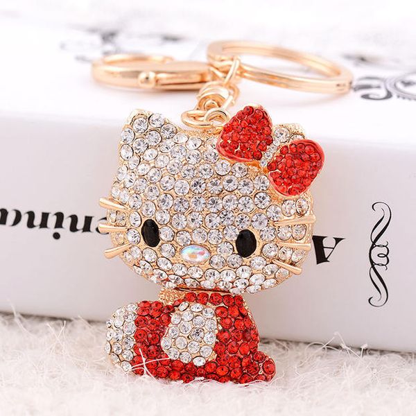 

new fashion hello kitty keychain shiny crystal keychain woman girl schoolbag hanging car exquisite birthday party gift, Silver
