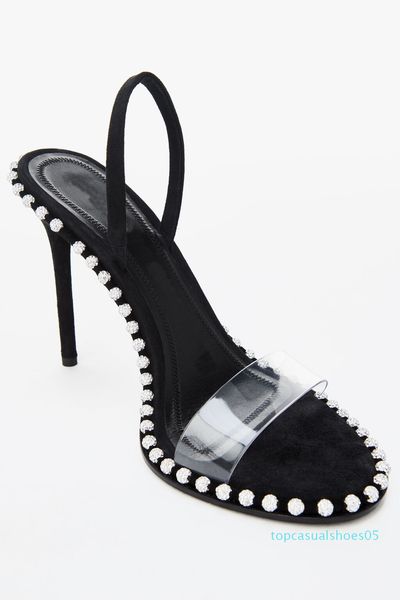 

nova crystal embellished sandal luxury designer sandals slingback 90mm high heels dress shoes size 34 to 40 tradingbear 05t, Black