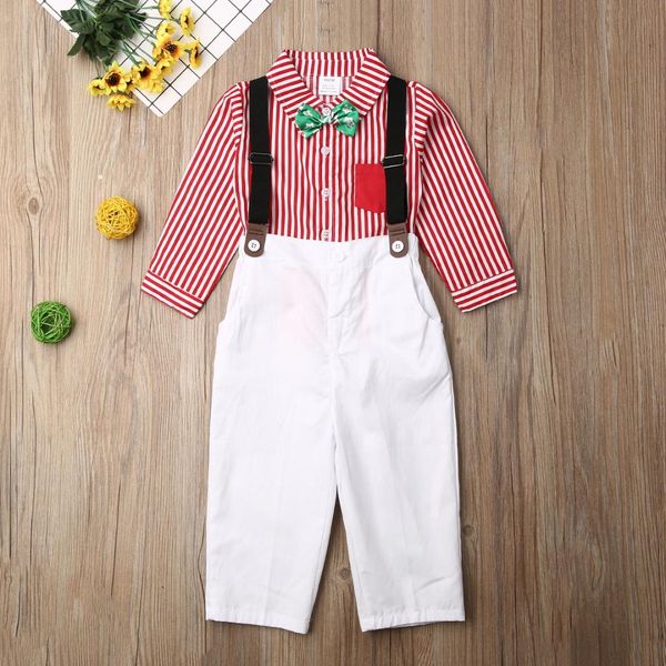 

toddler baby boy christmas party suit gentleman shirt suspender bow tie pants xmas costume outfit, White