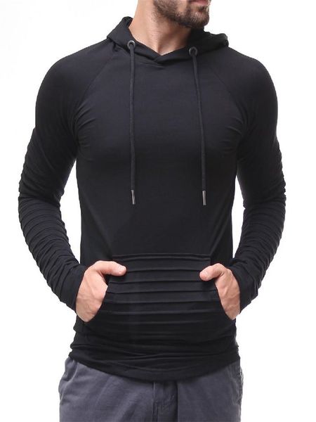 

spring mens slim fold designer hoodies plus size pullover sweatshirt streak long sleeve solid color mens clothing, Black